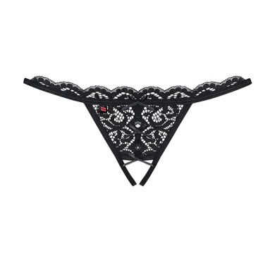 Stringi z otwartym krokiem - Obsessive 831 Crotchless Thong Black L/XL